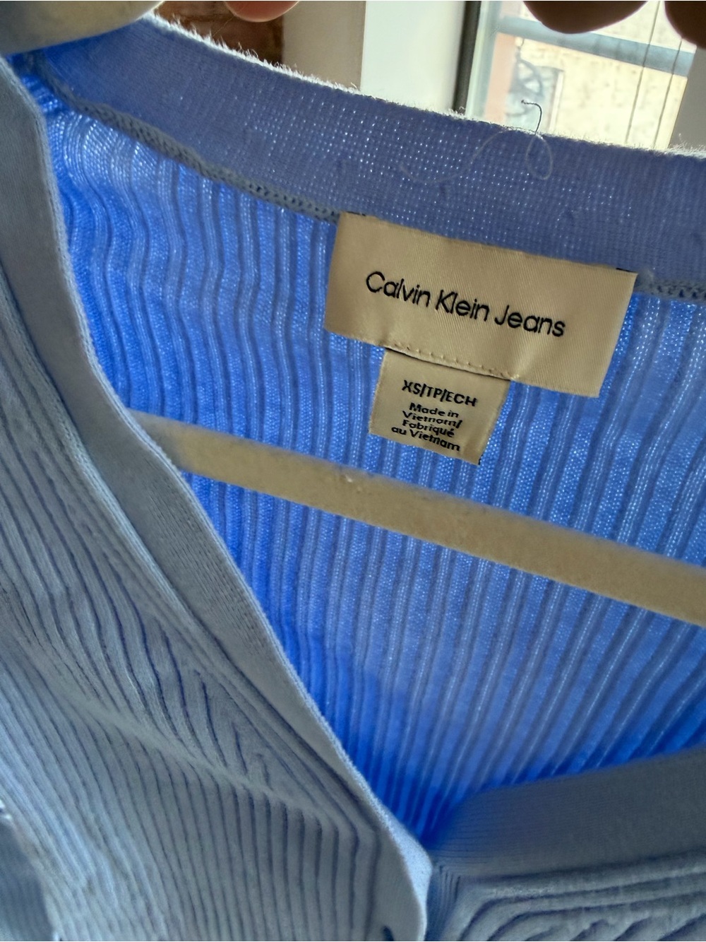 Calvin Klein Blue Ribbed V-Neck Button Cardigan - Picture 3 of 3